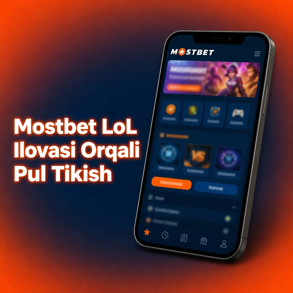 Mostbet mobil ilovasida League of Legends o'yinlariga pul tikish jarayonini ko'rsatuvchi qo'llanma tasviri