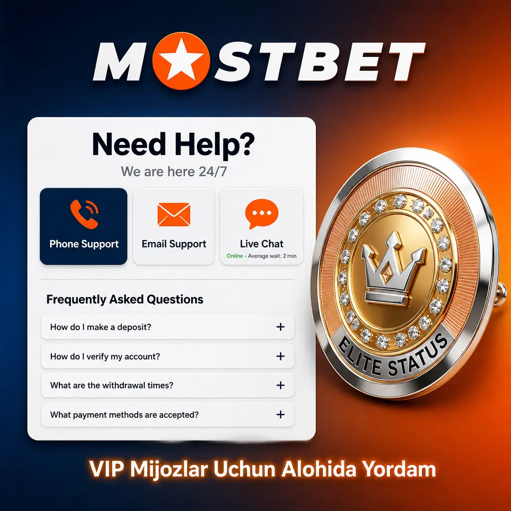 Mostbet VIP mijozlar uchun shaxsiy menejer va ustuvor yordam xizmati ko'rsatilgan rasm